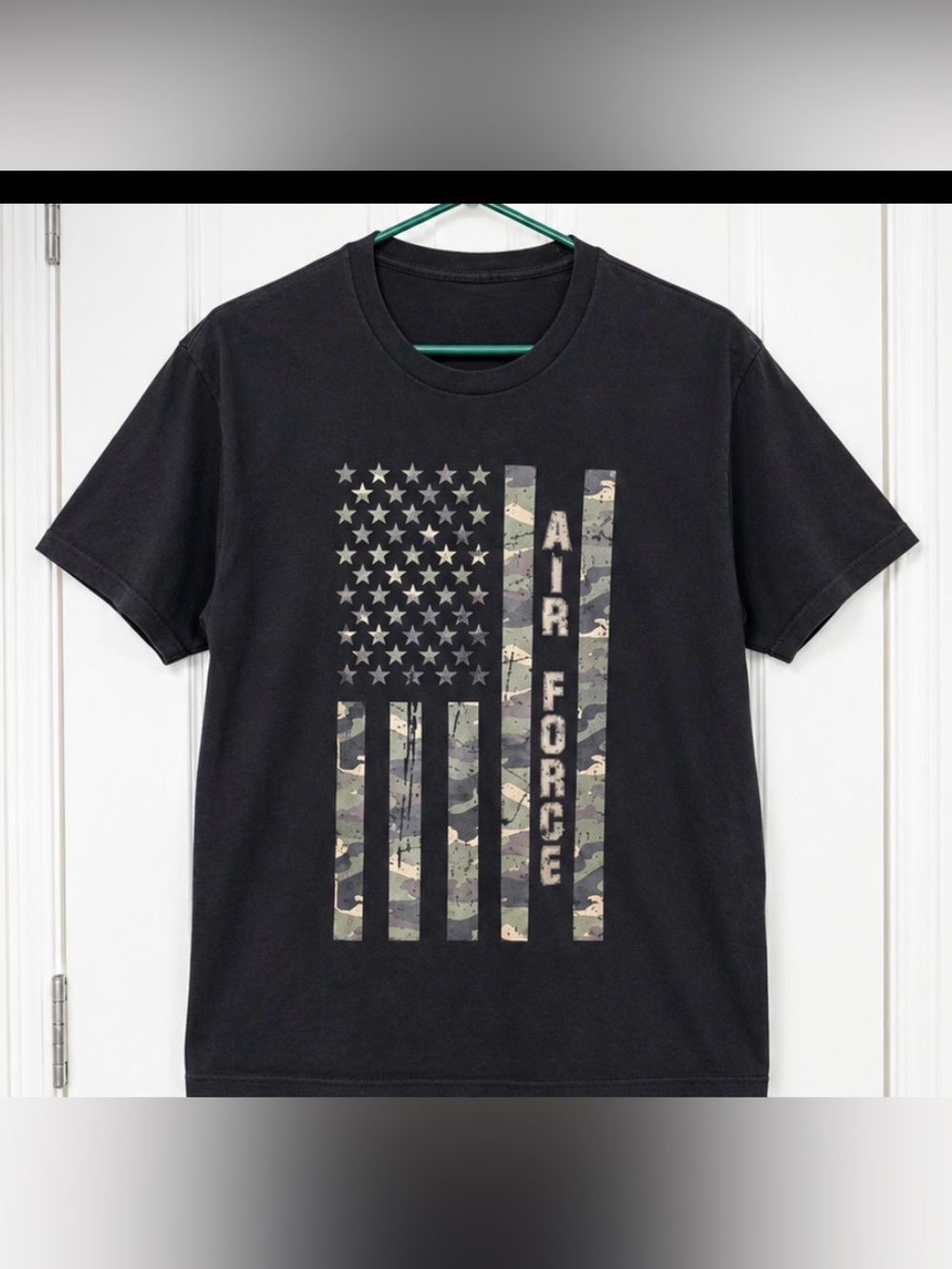 Air Force camouflage American flag short sleeve black Tshirt military veterans L